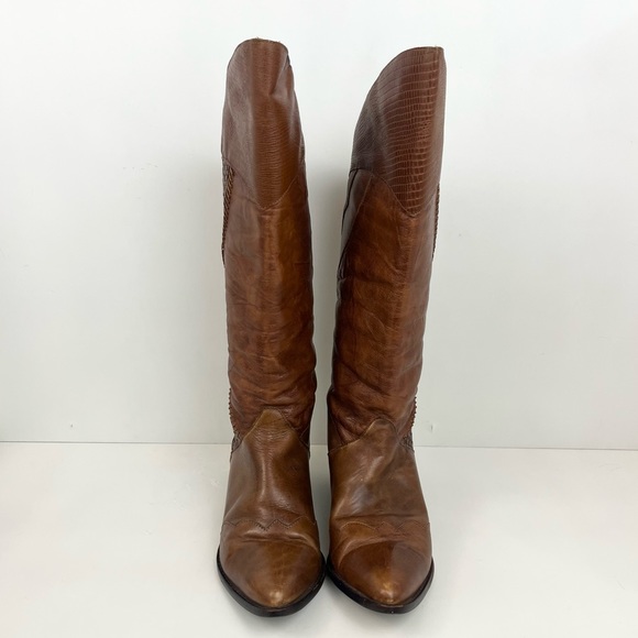 1st Edition Brown Woven Braided Leather Cowboy Boots Women’s Size 8 - Picture 6 of 15